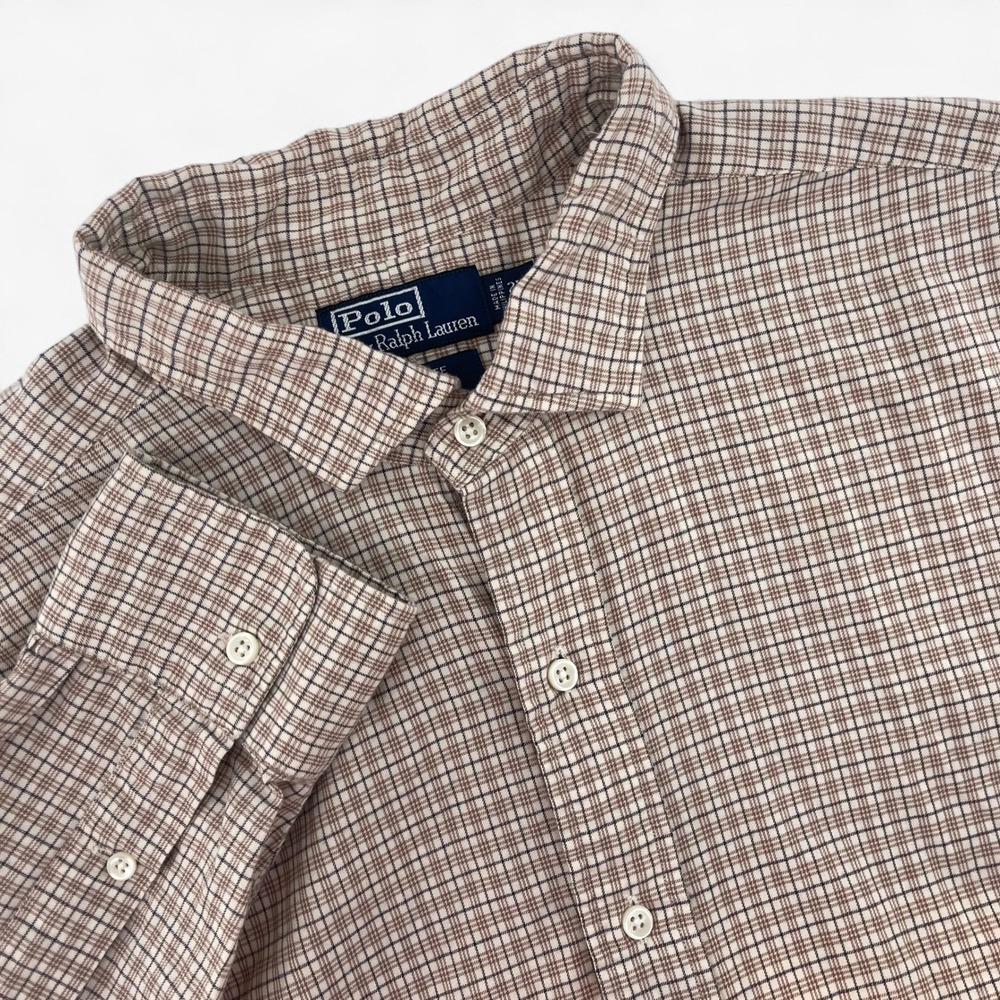 Polo Ralph Lauren 2XB Big Estate Classic Fit Check Plaid Long Sleeve Shirt Brown